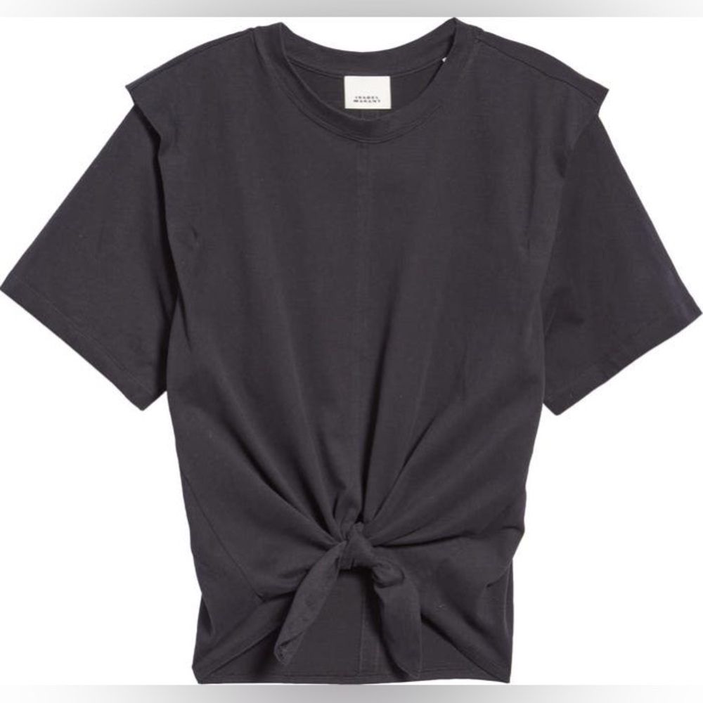 ISABEL MARANT ZELIKIA MODERN TIE FRONT COTTON JERSEY TOP BLACK SIZE LARGE NWOT